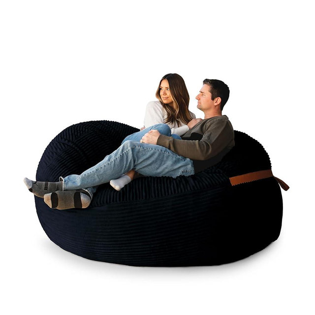 Big Joe Fuf XL Foam Filled Bean Bag Chair with Removable Cover, Black Licorice Corded Plush, 6 feet Giant