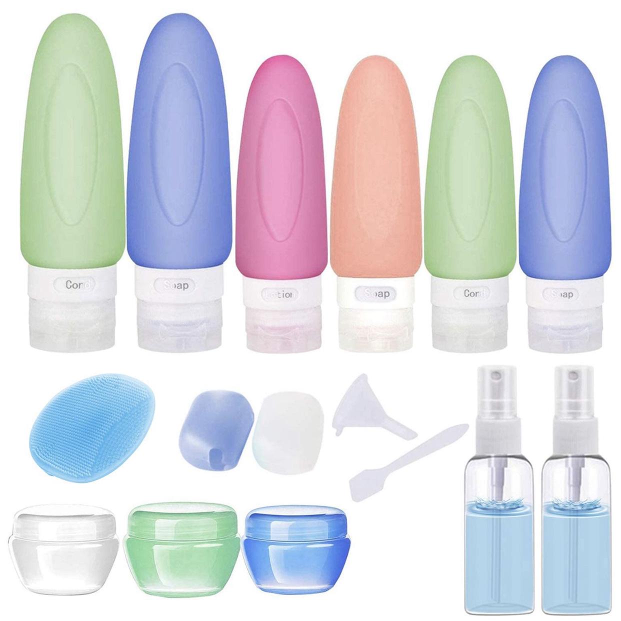 POLUENTAT 17 Pcs Silicone Travel Bottles Set, TSA Approved Travel Size Containers for Toiletries FDA Approved for Shampoo Leak-proof Travel Accessories Containers with Tag