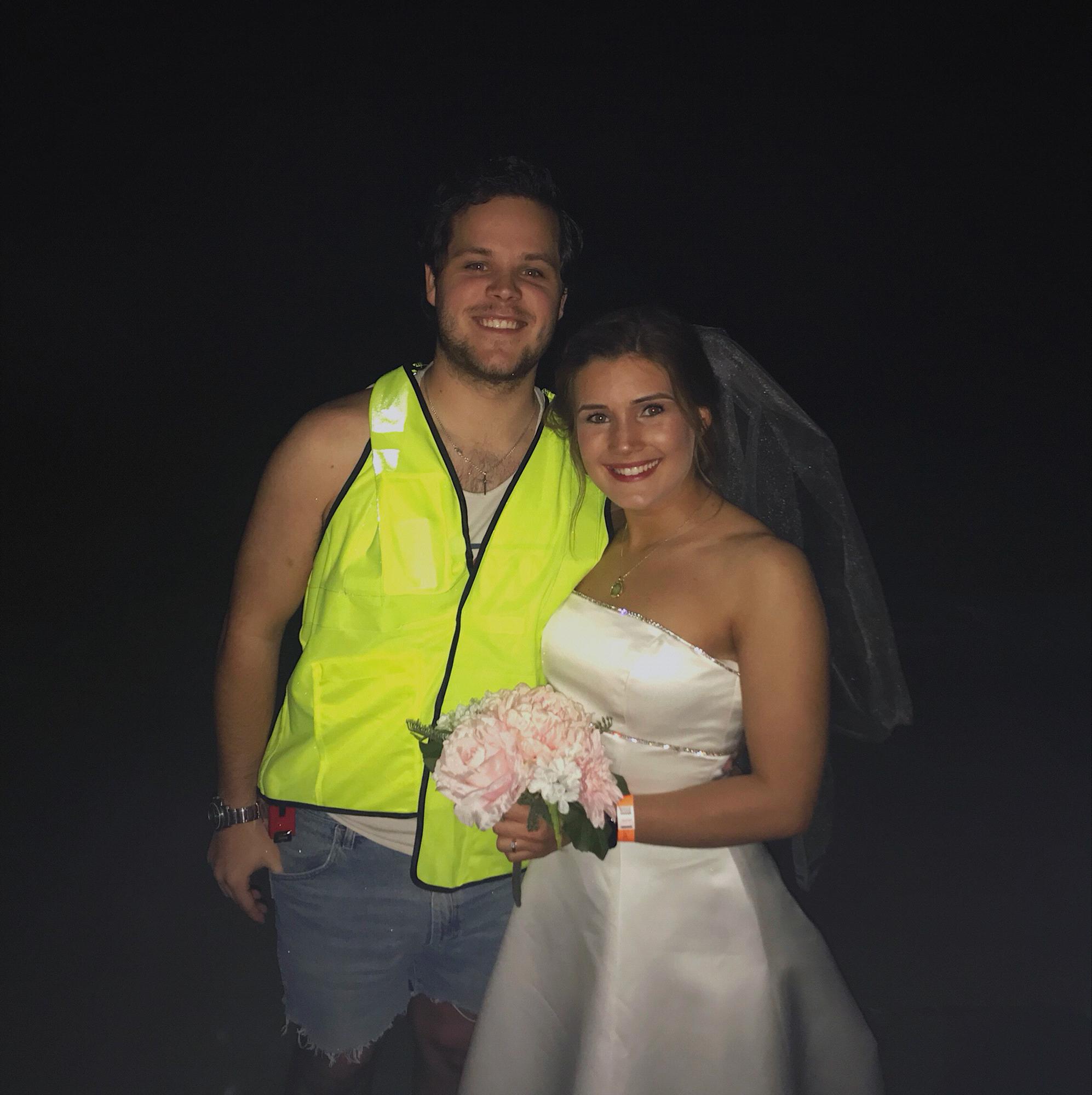 Abbie’s last date party- Barbie themed. Construction Ken and wedding Barbie