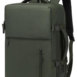 Lay Flat Carry on Travel Backpack, 30L Airline Approved, Fits 16" Laptop, USB-C & USB-A, Water Resistant, Green