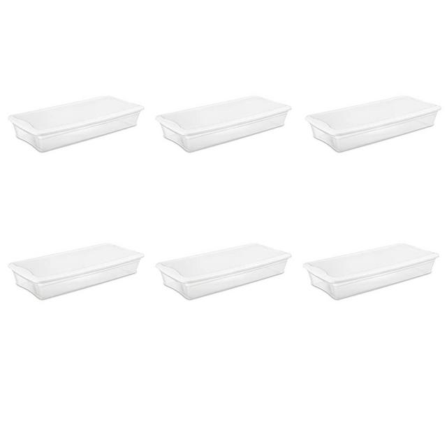 Sterilite 19608006 41 Quart/39 Liter Underbed Storage Box, Clear with White Lid, 6-Pack