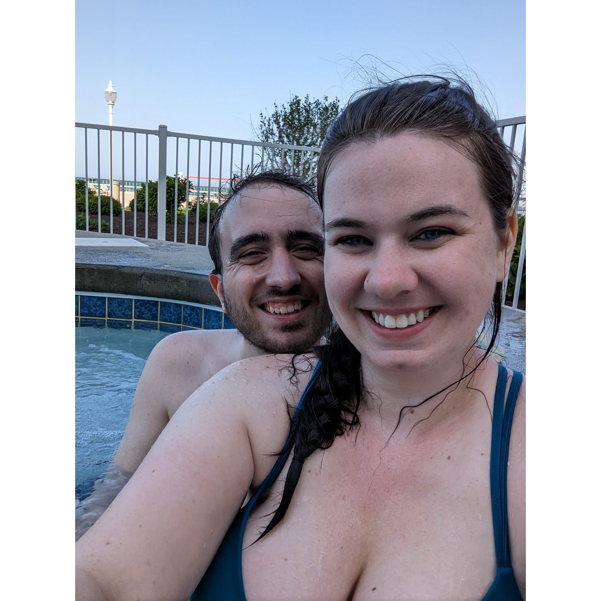 Enjoying a hot tub soak after a long day at Cedar Point in Sandusky, OH.