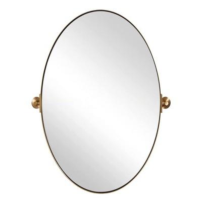 ANDY STAR Modern Decorative 22 x 34 Inch Oval Wall Mounted Hanging Bathroom Vanity Mirror with Stainless Steel Metal Frame, Brushed Gold