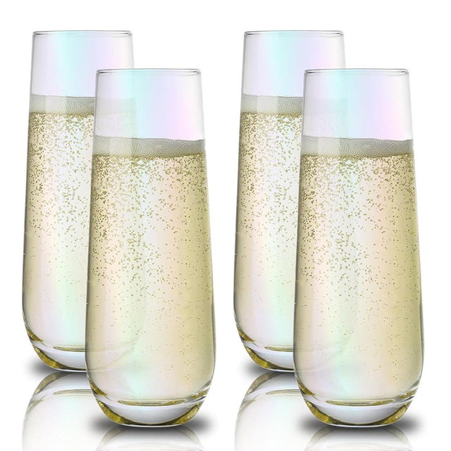 hosck 4 Pack Stemless Champagne Flutes, 10oz Iridescent Wine & Champagne Glasses for Party, Wine Glasses, Mimosa Glasses for Champagne, Cocktail, Juice, Unique Gifts for Women, Men, Wine Enthusiast