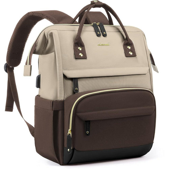 LOVEVOOK Laptop Backpack for Women, 17 Inch Work Business Backpacks Purse with USB Port, Large Capacity Educators Nurse Bag Backbag, Waterproof Casual Daypack for Travel,Apricot-Coffee