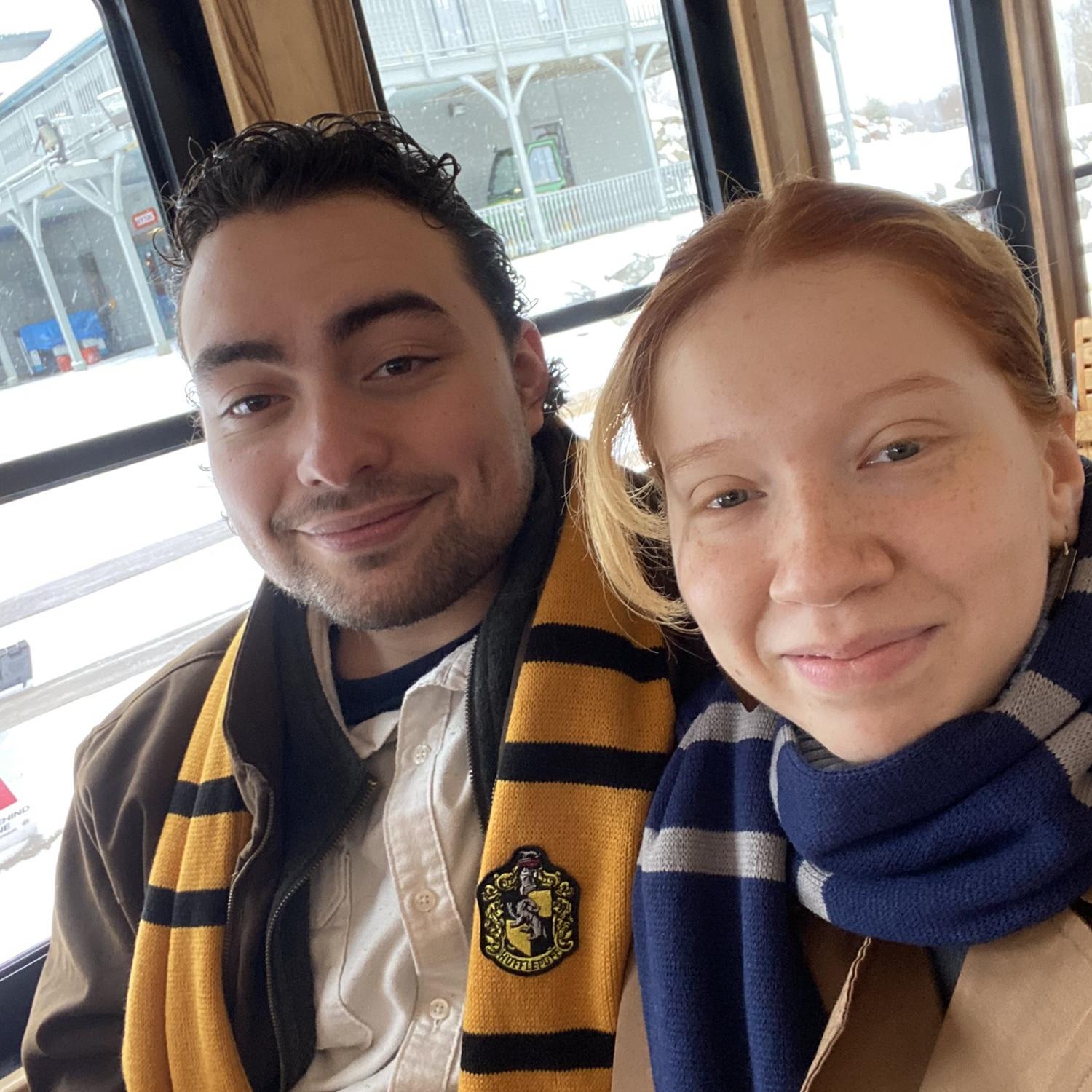 April surprised Kaymel with a train ride in the winter! We wore Hogwarts scarves to meet the vibe.