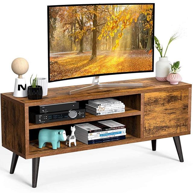 TV Console Table with Storage for TVs up to 55 Inch, Retro TV Stand for Media Cable Box Gaming Consoles, Mid Century Modern TV Stand & Entertainment Center Wood TV Stand for Living Room Office Bedroom