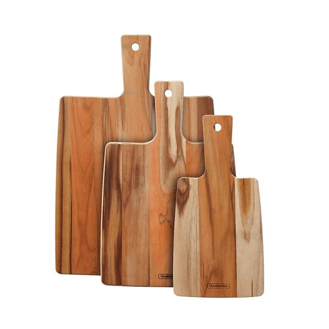 Tramontina 3 Pc Teak Wood "Cut & Taste" Kitchen Board Set with Handles, 81000/019DS