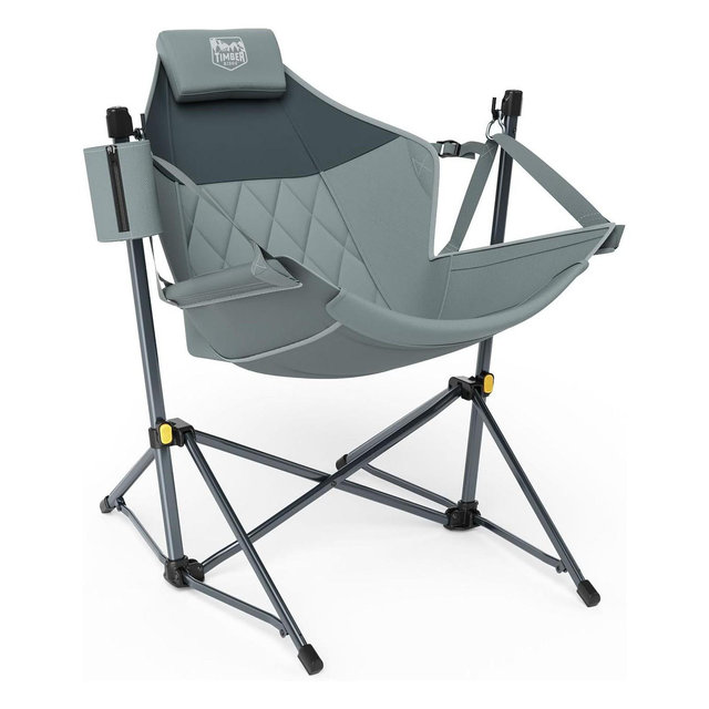 TIMBER RIDGE Hammock Camping Chair, Outdoor, Adjustable Backrest, Heavy Duty Swing Folding Design, Steel Stand, 300 lbs Capacity, Gray
