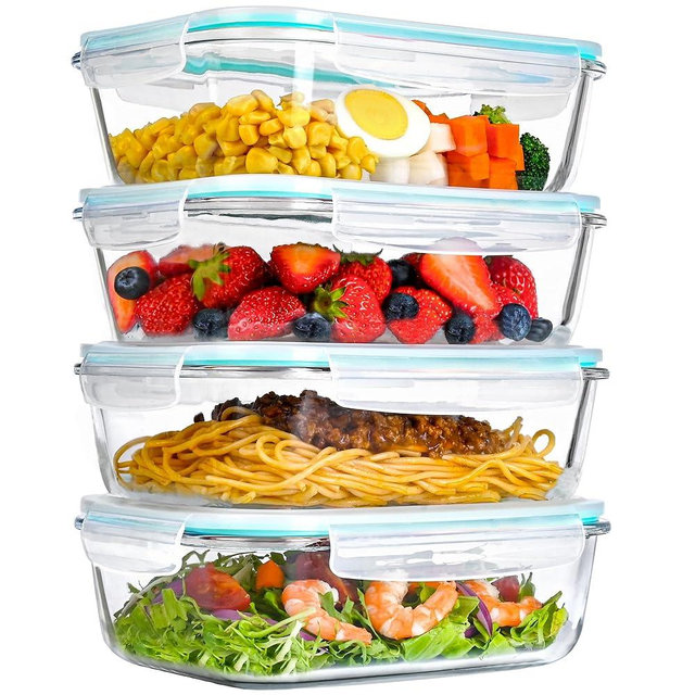 LOVYANXUE 4 Pack 52oz Large Glass Storage Containers with Lids, Meal Prep Containers, Glass Food Containers with Airtight Lid for Storing, Baking, Serving, BPA-Free, Microwave, Oven & Dishwasher Safe
