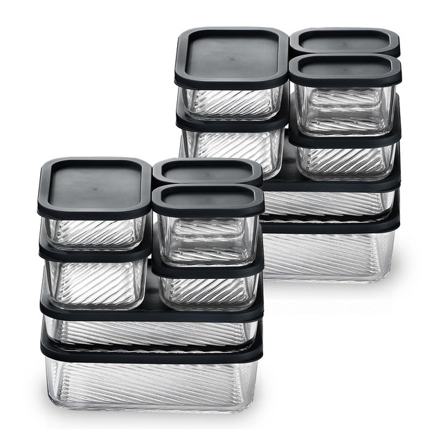 JoyTable Modular Glass Food Storage & Baking Containers – 14-Piece Set, Black Lids