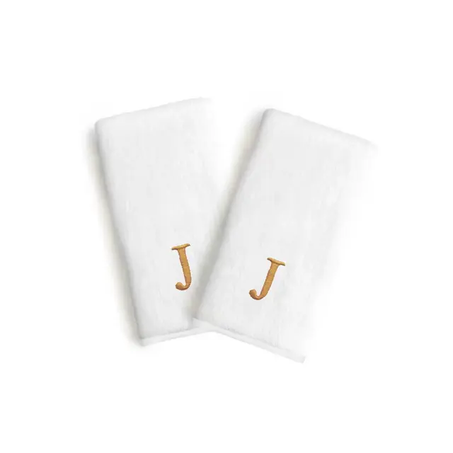 Linum Home Textiles Bridal Monogram Letter "J" 2-Piece Hand Towel Set in White/Gold