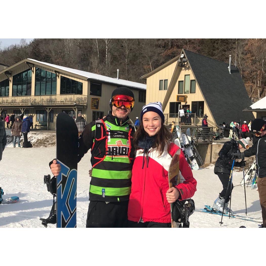 One of our first dates was Ilitch teaching Ria how to snowboard!