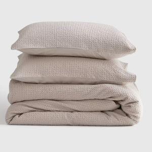 KING Organic Luxe Honeycomb Duvet Cover Set in Sand