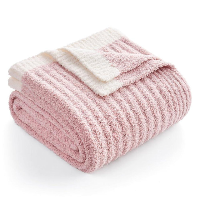 Snuggle Sac Pink Throw Blanket for Couch, Soft Cozy Ribbed Fluffy Blankets for Women, Warm Microfiber Knit Cute Throws for Girls Daughter Women Gifts for Mom, Pink, 50x70 inches