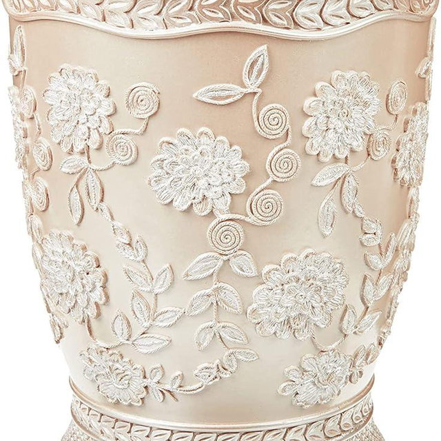 Zahari Home Decorative Trash Can for Bathroom, Office & Bedroom - 2.1 Gallons Stylish & Small Trash Can for Dorms, Desktop & Restroom - Chic Waste Basket for Compact Spaces, Rose Vine