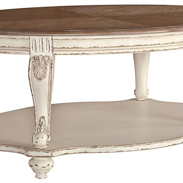 Signature Design by Ashley Realyn Casual Cottage Coffee Table, Antique White & Brown