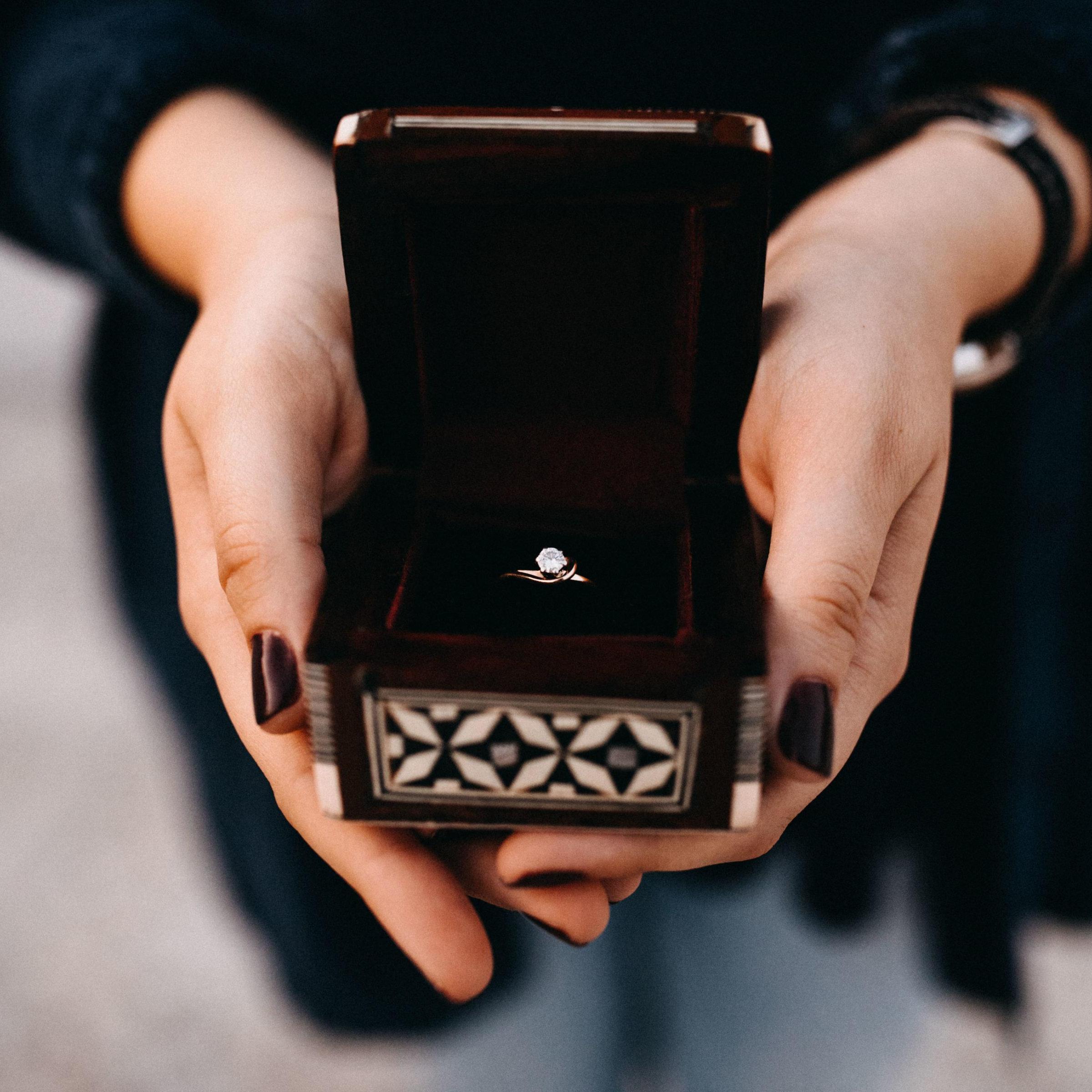 Sam proposed on July 8th, 2017 <3 this is a ring box that I bought in Israel, on the trip where we met.