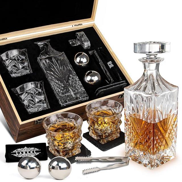Whiskey Decanter Set Whiskey Stones Gift Set for Men Whisky Glasses in Gifts Box 2 Reusable Stainless Steel Whisky Ball 2 Crystal Whisky Glass 1 Whiskey Decanter for Men Lovers Boyfriend Dads