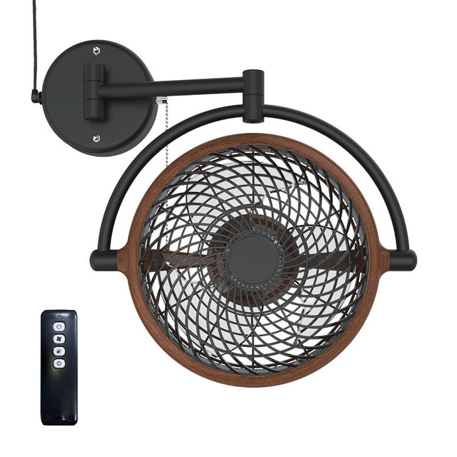 Vento VIVI-DC 10 In. Wall Mount Swivel fan with Folding Arm (Walnut)