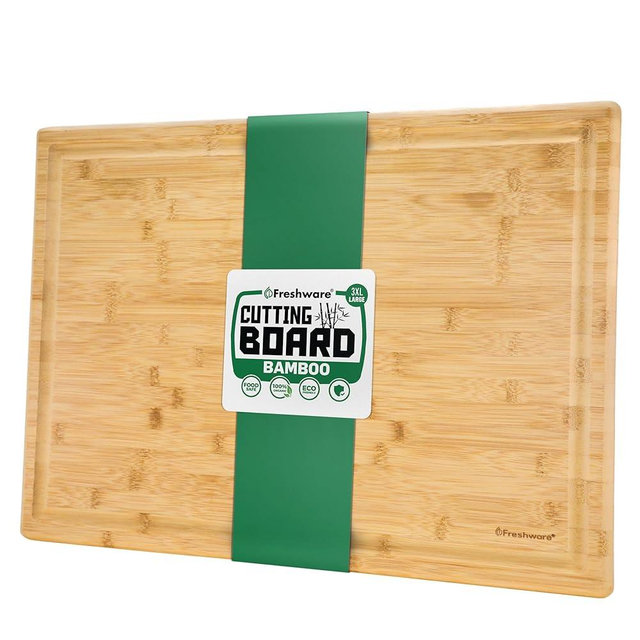 Freshware 24 Inch 3XL Bamboo Cutting Boards for Kitchen, Stove Top Butcher Block, Extra Large Wooden Carving Board for Meat, Veggies, Charcuterie Board with Deep Juice Grooves (3XL, 24x18")