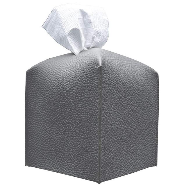 Carrotez Tissue Box Cover, [Refined] Modern PU Leather Square Tissue Box Holder - Decorative Holder/Organizer for Bathroom Vanity Countertop, Night Stands, Office Desk & Car 5"X5"X5" - Charcoal