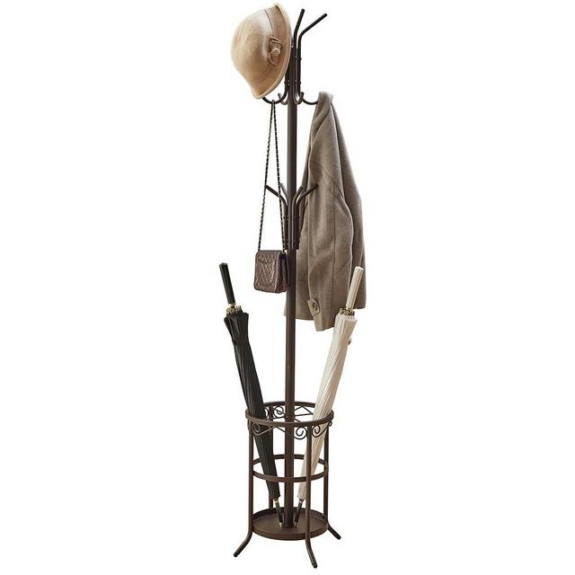 GHWIE Coat Rack Freestanding, Coat Tree with Umbrella Holder, Metal Coat Rack Stand with 12 Hooks, Standing Coat Hanger Stand, Umbrella Stand for Entryway, Hat Rack Stand for Home Office, Brown