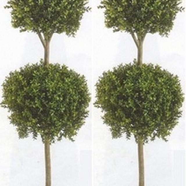 Two 56 Inch Outdoor Artificial Boxwood Double Ball Topiary Trees Potted Plants