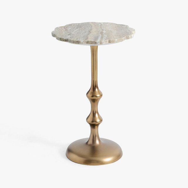 Flower Marble Accent Table, Brass, 14.5"