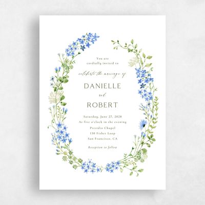 Blue Floral Wedding Invitation - Rydal Classic