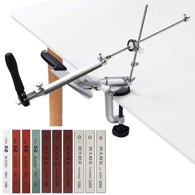 MOVIRON Professional Knife Sharpener Knife Sharpening Kit System, 360° Flip Design, Rotation Fixed-Angle, Stainless Steel Kitchen Chef Knife Sharpener, Abrasive Holding Tools with 10 Whetstones