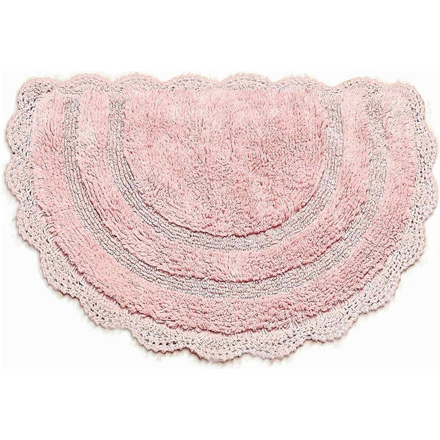 Chardin home Pink Crochet Bathrug,100% Cotton Semicircle bathmat with artisanally Handcrafted Crochet Border, 20x32 Inch D Shape, Perfect for Half Baths, Powder Rooms, bathrooms