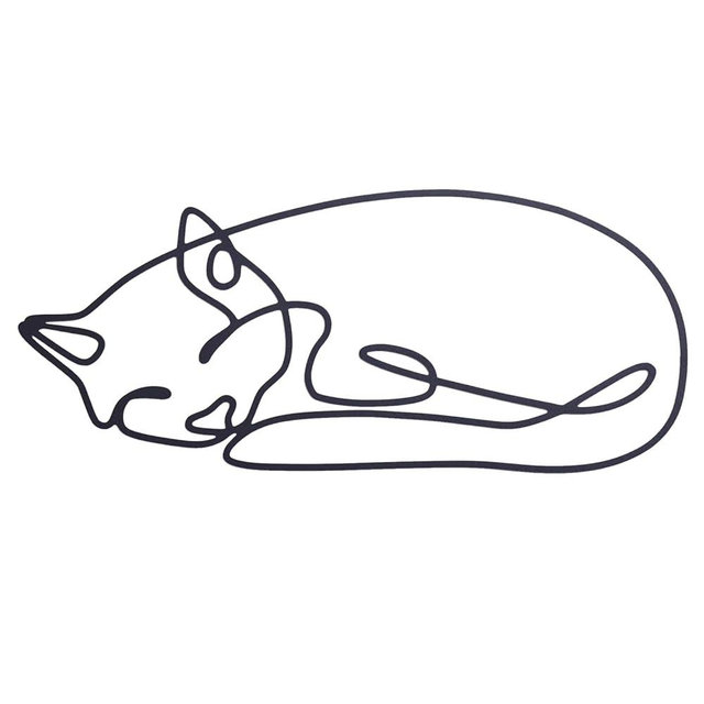 TYLCC Black Metal Cat Wall Decor Minimalist Abstract Cat Wall Art Line Drawing Art for Living Room Bedroom Decorations (Sleeping)
