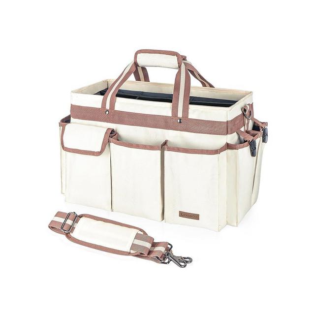 Lexeeco Cleaning Caddy, Cleaning Supplies Organizer with Handles for Cleaning Products Storage, Large Wearable Cleaning Tools Tote Bag for Housekeeping,Car,Home,Kitchen Work (Medium, Beige)