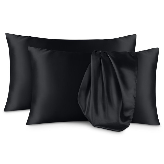 2 Pcs Standard Black Satin Pillowcase Set by Bare Home