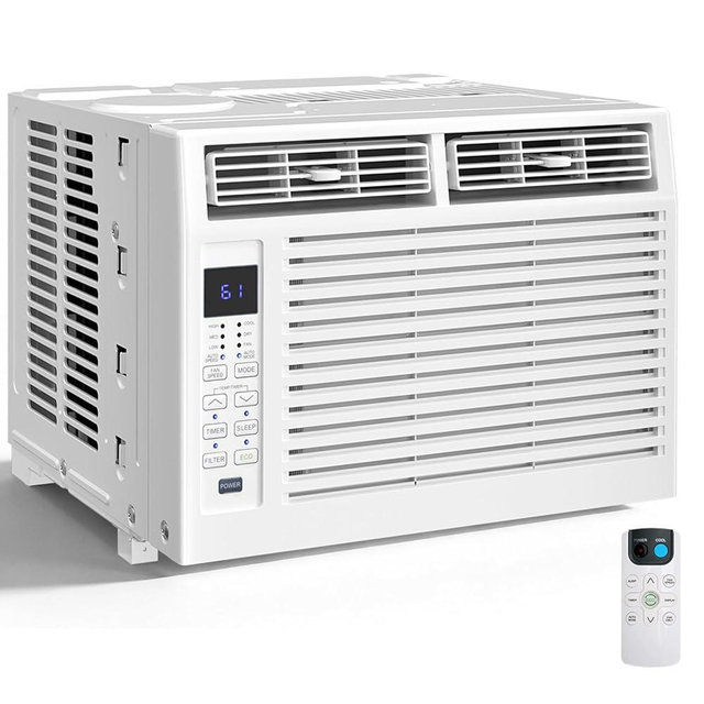 6,000 BTU Window Air Conditioner, 3-in-1 AC Unit with Dehumidifier for Bedroom/Small Room (Up to 250 Sq. Ft.), Quiet & Energy Saving Window AC with Remote, 24H Timer, Installation Kit Included