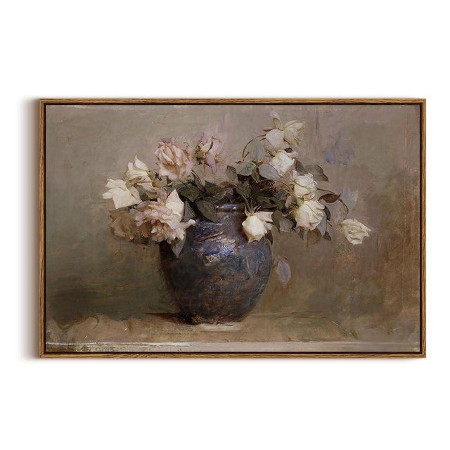 InSimSea Framed Flower Canvas Large Wall Art Prints Decor, Vintage Floral Rustic Decorations for Living Room, Farmhouse Wall Decor for Living Room Bedroom 20x30inch, Roses in Vase