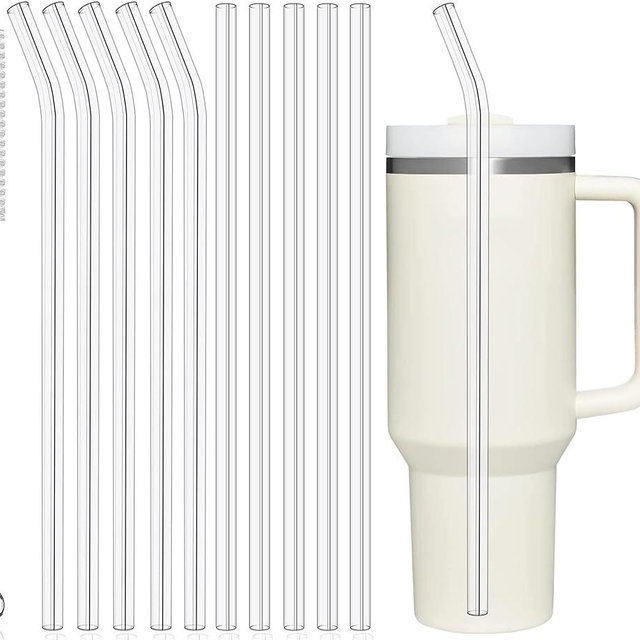 PROOCI 12 Inch Plastic Straws Reusable with Clean Brush, 10 Pack Skinny Tritan Clear Hard Plastic Straw, Replacement Straw for Stanley & YETI 40/30/20/14 oz Cup Tumbler, Extra Long & Easy to Clean