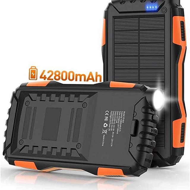 Solar Power Bank,Solar Charger,42800mAh Power Bank,Portable Charger,External Battery Pack 5V3.1A Qc 3.0 Fast Charging Built-in Super Bright Flashlight(Black)