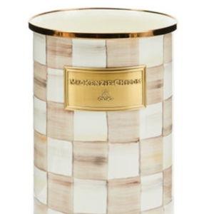 MACKENZIE-CHILDS Enamel Utensil Holder, Kitchen Utensil Holder for Countertop, Brown-and-White Mocha Check