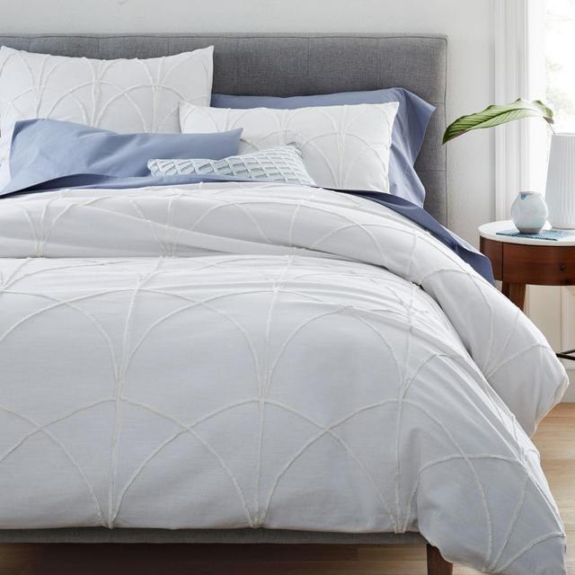 Chenille Applique Duvet, Full/Queen, Stone White