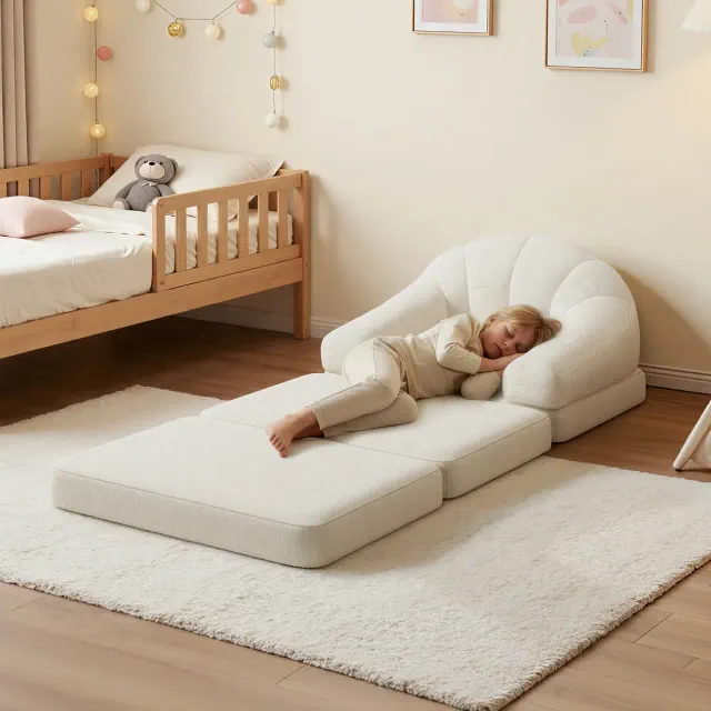 Yaheetech 2-in-1 Folding Sofa Bed, Plush Convertible Bean Bag Chair to Floor Sleeper for Living Room & Bedroom, Beige