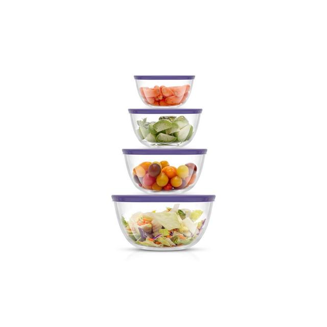JoyJolt JoyFul 4 Kitchen Glass Food Mixing Bowls With Lids - Purple