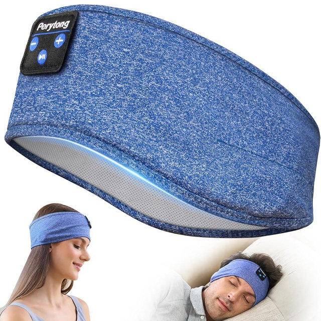 Perytong Bluetooth Headband Headphones, Sleep Headphones Bluetooth for Side Sleepers - Sleeping Headphones Comfortable Headband with Thin Speaker Microphone Handsfree Gift Ideas for Women Men