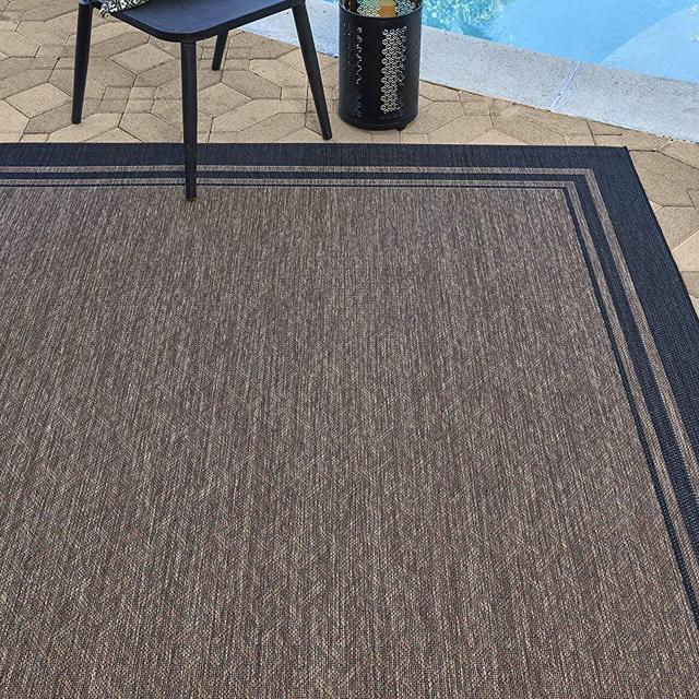 Gertmenian 21515 Coastal Tropical Carpet Outdoor Patio Rug, 8x10 Large, Nut Brown Black Border
