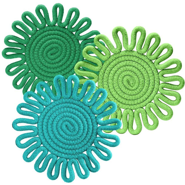 Trivets for Hot Pots and Pans, Trivets for Hot Dishes,Potholders for Kitchen,Hot Pads for Countertops,Table Decorations,Set of 3, 100% Cotton,7.5"(Green)