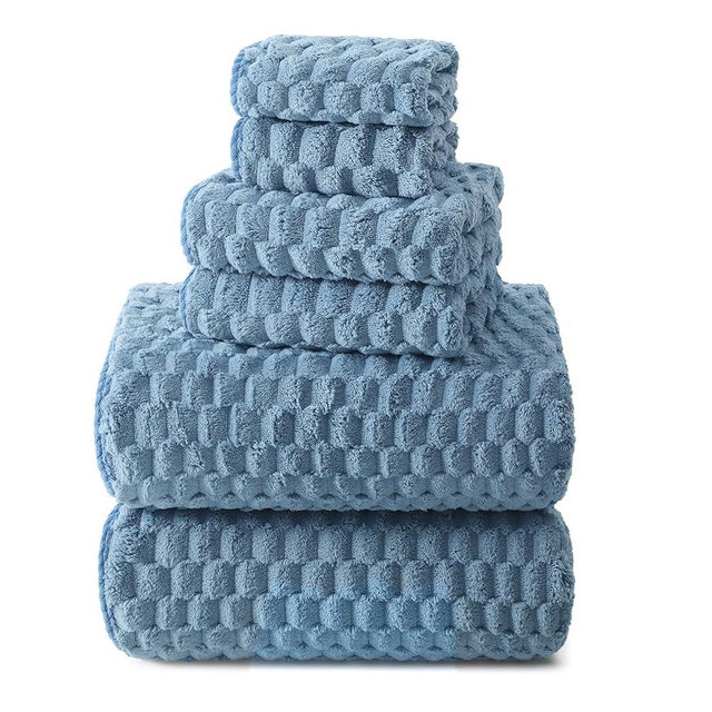 REDKISS Blue Microfiber Bath Towels Set of 6-35x70 Inches Oversized Bath Sheets, Extra Large Bath Towels Set of 6 for Adults, Super Soft Waffle Microfiber Shower Towels for Bathroom Hotel Towel