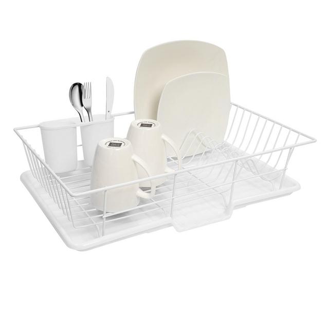 3-Piece Large Kitchen Sink Dish Drainer, White