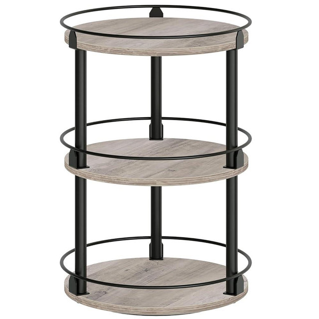 YATINEY 3-Tier Lazy Susan Organizer, Rotating Spice Rack, Spinning Organizer, Industrial Turntable Spice Rack Organizer for Cabinet, Kitchen Countertop, Greige and Black SR23BG