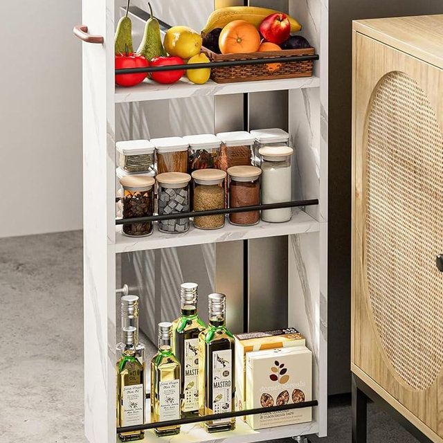 XBurmo Slim Rolling Carts with Wheels - 3 Tier Narrow Rolling Storage Cart for Small Spaces, Perfect Slim Kitchen Cart or Slim Bathroom Storage Cart, Skinny Rolling Cart for Laundry Room or Pantry